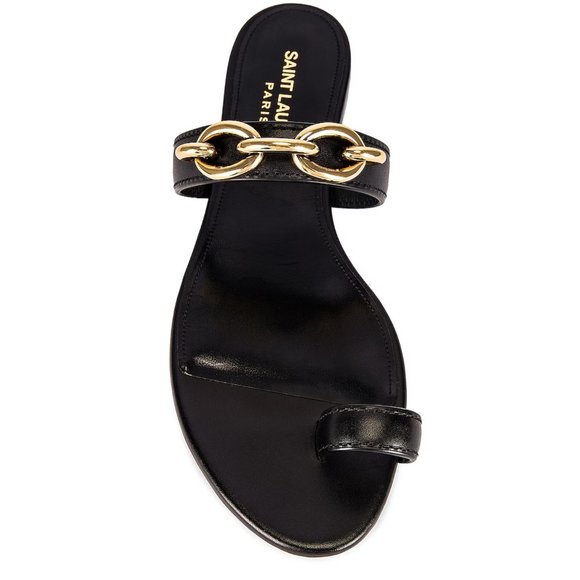 Saint Laurent Jota Maillon Sandals Nero Black Gold Chain Flat Slide 37.5 / 7.5 - Picture 1 of 9